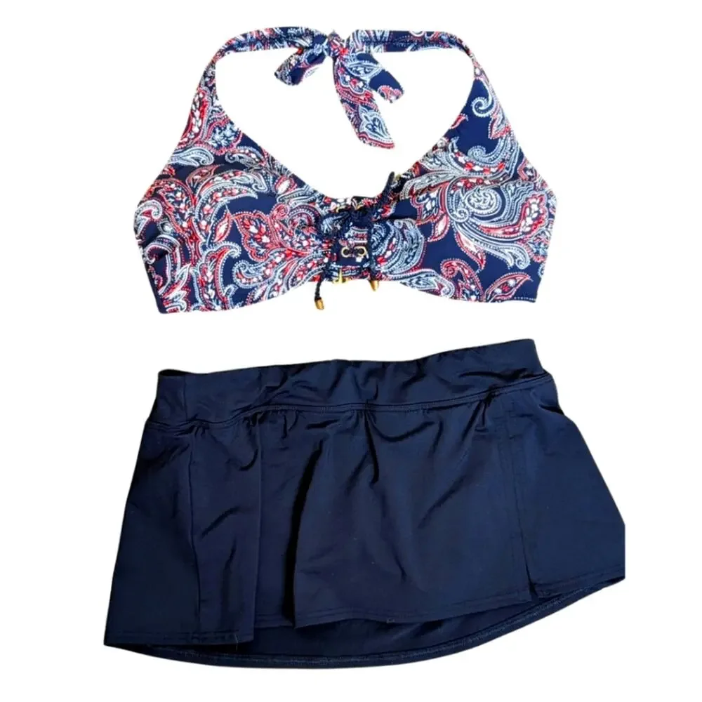 Lands' End Two Piece Bathing Suit *Bikini Top Size 10 Skirt Bottom Size 6